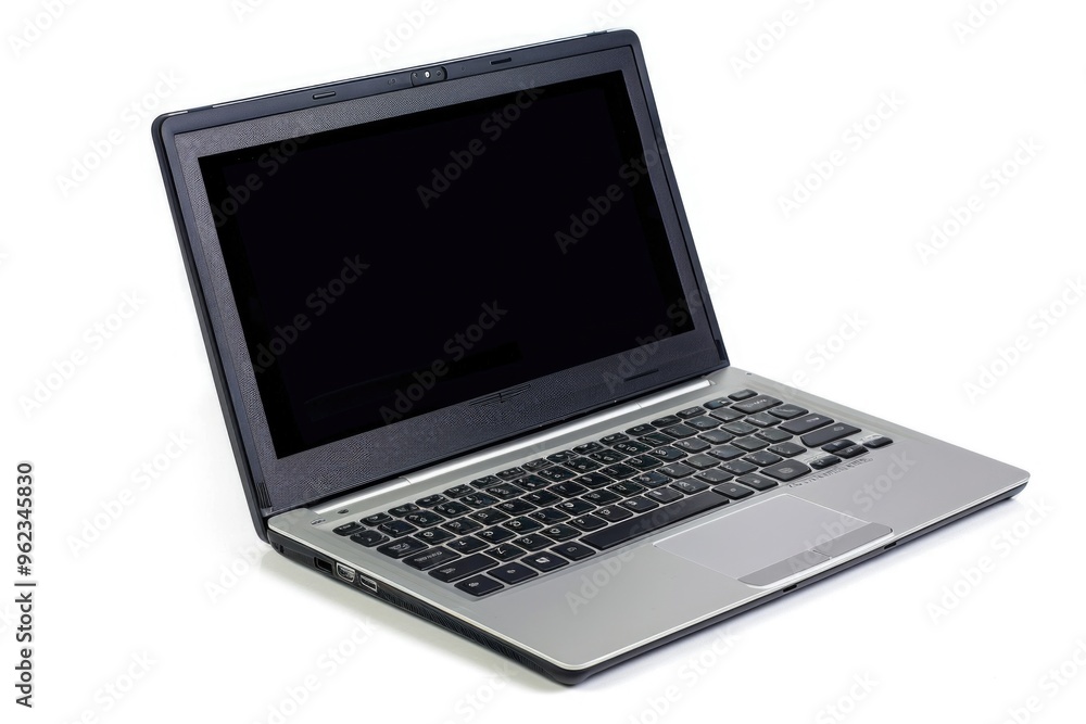 A laptop computer sitting on a clean and minimalist white background A laptop computer sitting on a clean and minimalist white background