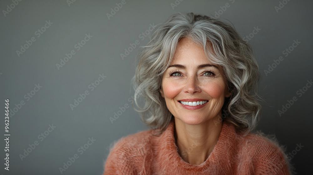 Beautiful gorgeous 50s mid age beautiful woman with grey hair laughing and smiling Beautiful gorgeous 50s mid age beautiful woman with grey hair laughing and smiling