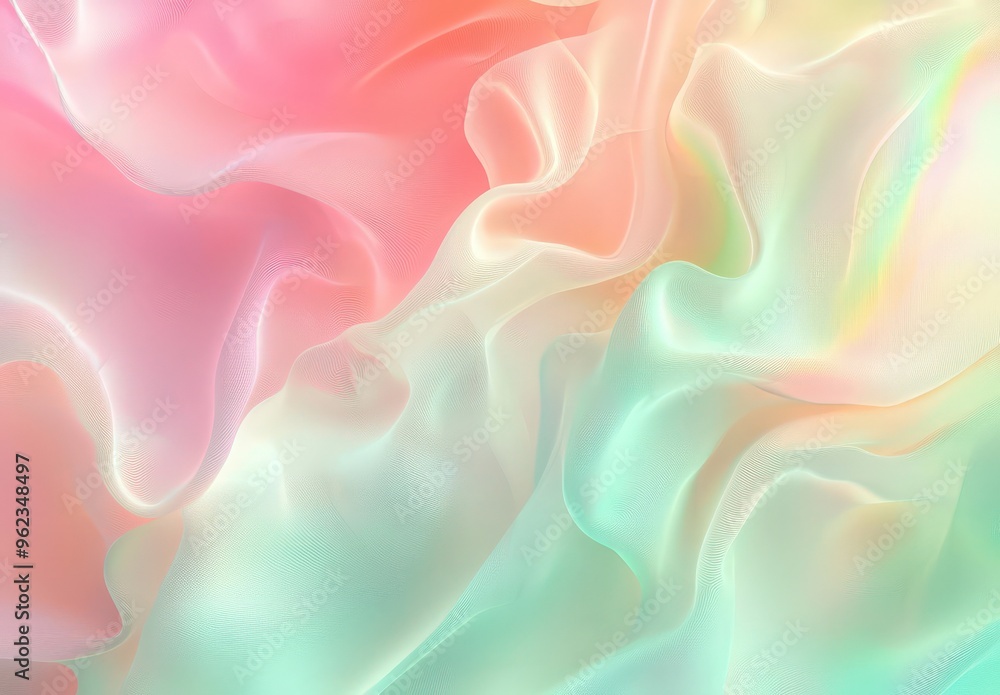 Obraz premium Soothing pastel gradient background with abstract shape in light pink and green hues.