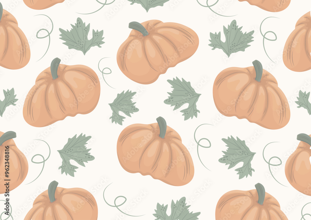 autumn horizontal poster with orange round pumpkins with various autumn leaves with reduced transparency, vector autumn horizontal poster with orange round pumpkins with various autumn leaves with reduced transparency, vector
