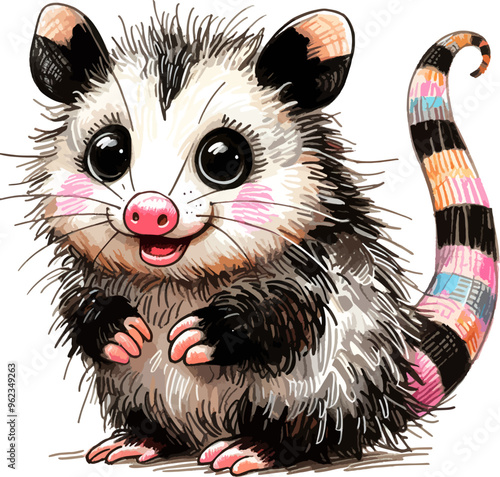 cute cartoon illustration of opossum