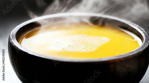 Delicious Butternut Squash Soup in a Steaming Bowl on White Background