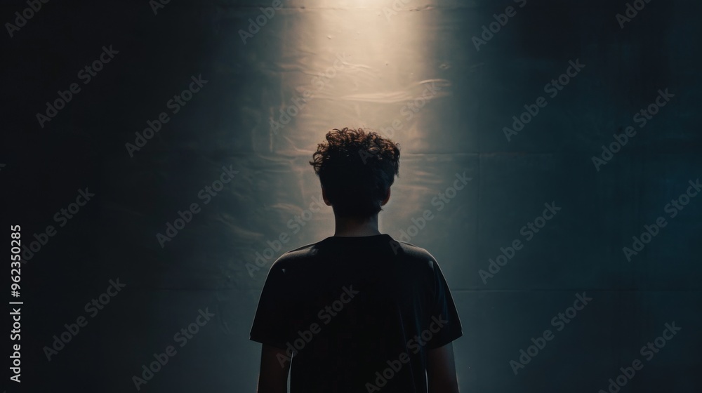 A solitary man stands alone in a dark, empty room with a single beam of light shining down on him from above. The stark contrast between light and shadow creates a powerful, reflective atmosphere. A solitary man stands alone in a dark, empty room with a single beam of light shining down on him from above. The stark contrast between light and shadow creates a powerful, reflective atmosphere.