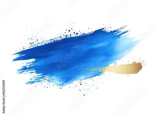 Blue watercolor background golden text box banner with brush stroke accents.