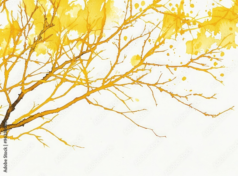 Obraz premium Yellow ink tree branches in watercolor white background with high resolution and detail.