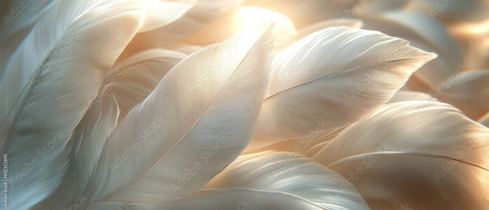 Close-Up of Delicate White Feathers Illuminated by Sunlight Close-Up of Delicate White Feathers Illuminated by Sunlight
