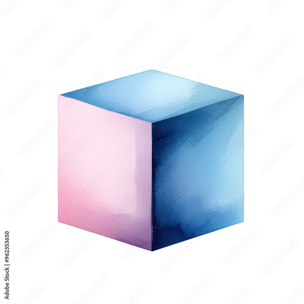 A modern abstract watercolor cube with soft hues of blue and pink, perfect for creative and artistic projects. watercolor style A modern abstract watercolor cube with soft hues of blue and pink, perfect for creative and artistic projects. watercolor style