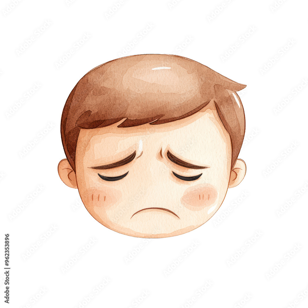 A sad cartoon character with a downcast expression, showcasing emotions of disappointment and sadness in a playful style. watercolor style A sad cartoon character with a downcast expression, showcasing emotions of disappointment and sadness in a playful style. watercolor style