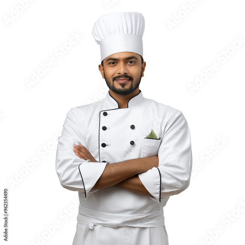 Smiling Indian Chef. Cut out, white background, png. photo