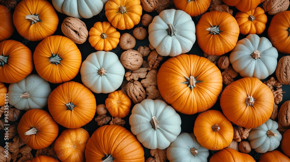 top view pumpkins and nuts arrangement top view pumpkins and nuts arrangement