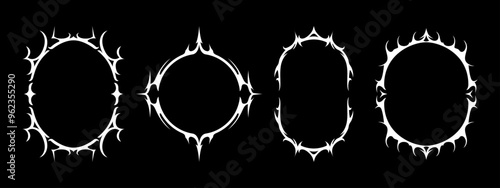 Set of gothic frames for design or tattoo. Halloween frames fantasy border. Creepy oval ornament. Retro collection. Vector illustration