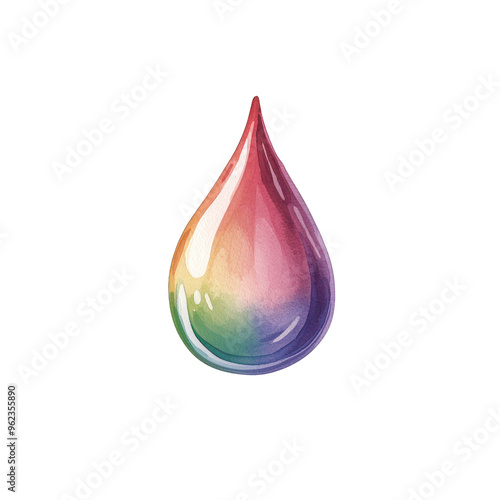 A vibrant water droplet featuring a beautiful gradient of colors, reflecting light and creating a stunning visual effect. watercolor style