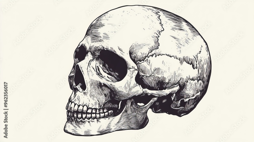 Obraz premium Vector human skull vector hand drawn illustration