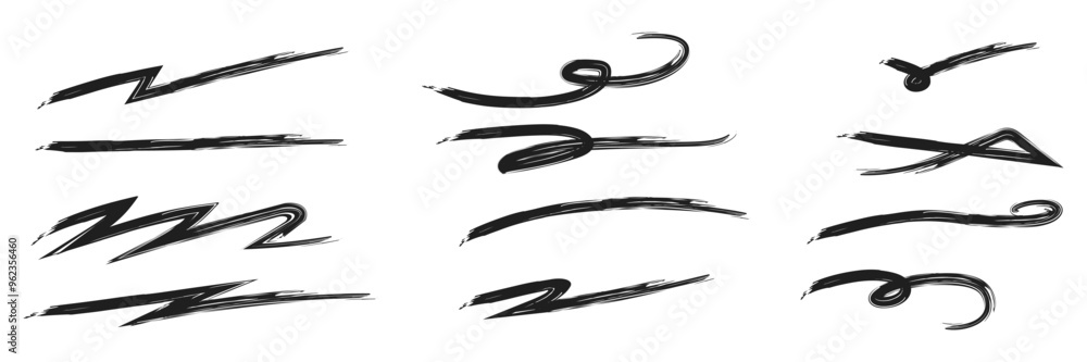 Set of Marker pen emphasis highlight underline symbol. Squiggle brush scribble underline collection. Vector Illustration. Set of Marker pen emphasis highlight underline symbol. Squiggle brush scribble underline collection. Vector Illustration.