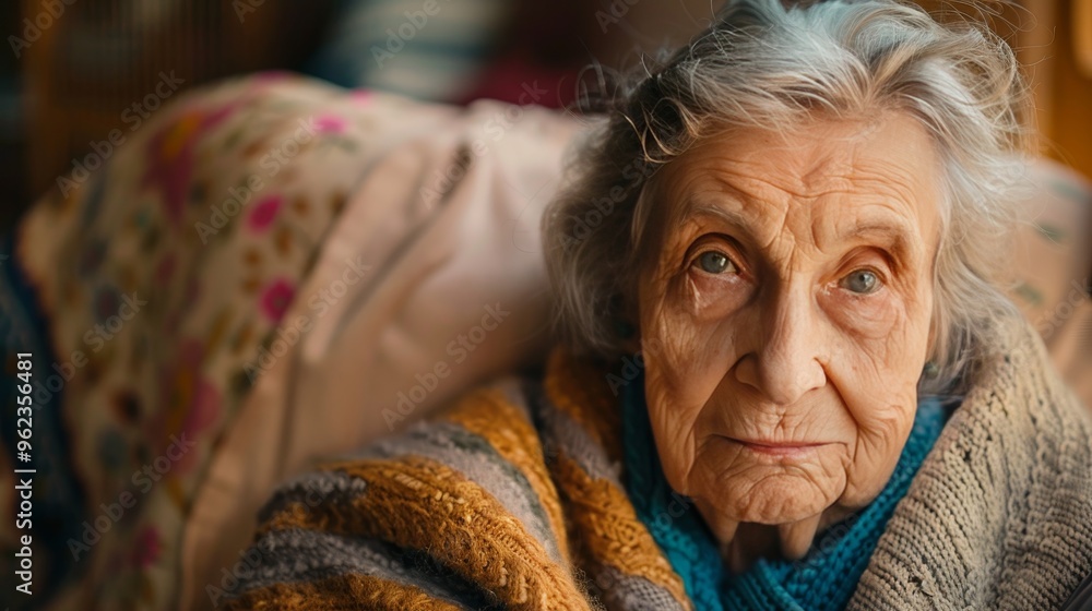 A lifetime of stories portrait of an elderly woman in her cozy, personal home environment A lifetime of stories portrait of an elderly woman in her cozy, personal home environment