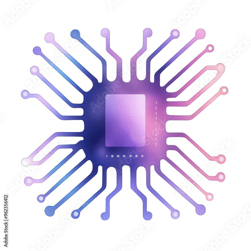 Abstract digital circuit design featuring a vibrant microchip with intricate connections and modern aesthetic. watercolor style photo