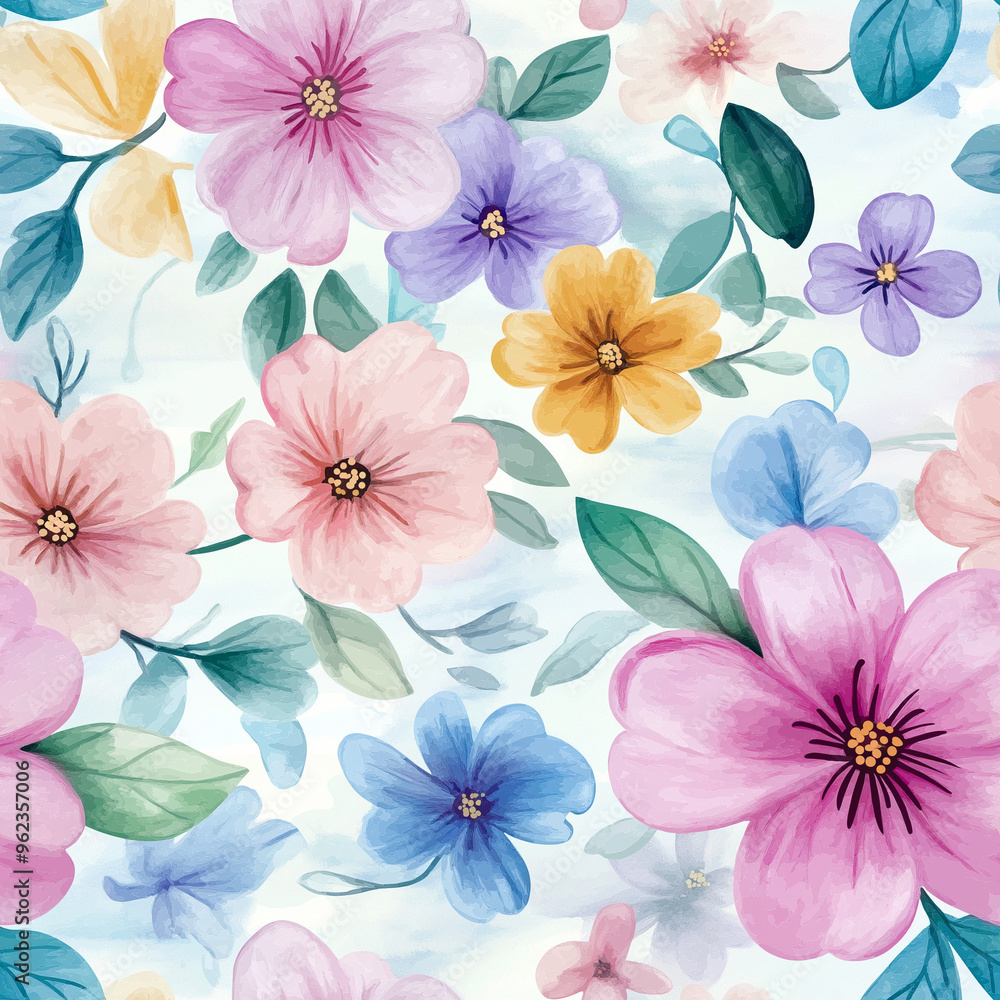 Watercolor style springtime blossoms - seamless pattern Watercolor style springtime blossoms - seamless pattern