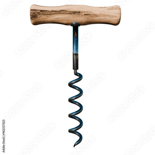 3d render champagne wine corkscrew with transparent background