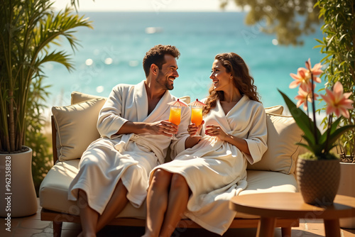 Relaxing Couple in Luxury Spa Retreat with Ocean View
