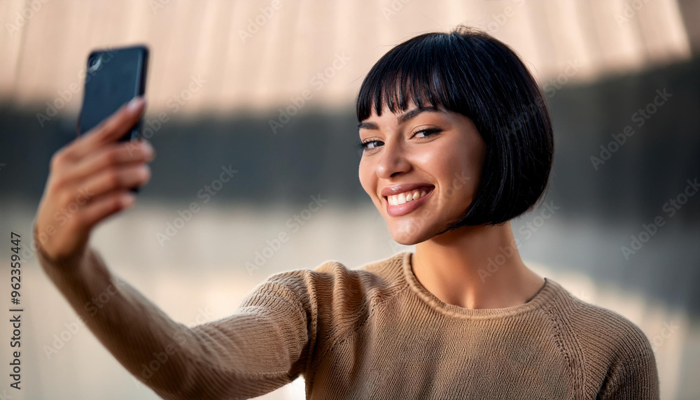 Junge Frau macht ein Selfie von sich Junge Frau macht ein Selfie von sich