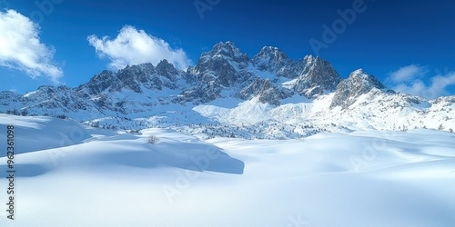 Wallpaper Mural Snow-Covered Mountain Peaks with a Blue Sky and White Clouds Torontodigital.ca