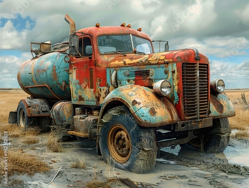 Vintage Rusted Truck Abandoned in Field