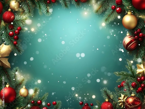 Festive Christmas Frame Background with Pinecones and Ornaments - Blank Space for Text or Message in Elegant Holiday Design