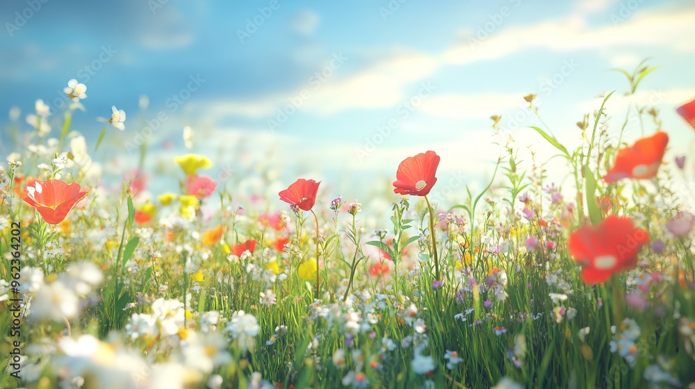 Wildflowers blooming on a sunny spring day, capturing the vibrant colors and fresh energy of the season. Wildflowers blooming on a sunny spring day, capturing the vibrant colors and fresh energy of the season.