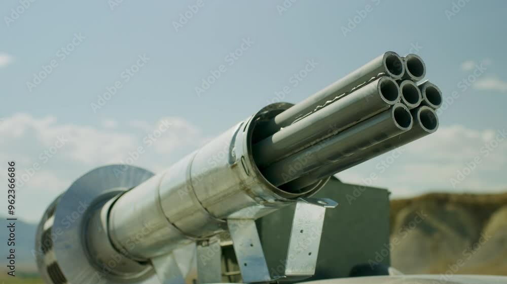 Shaking machine gun on top of kart - closeup Shaking machine gun on top of kart - closeup
