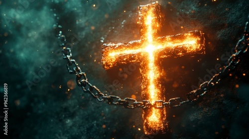 Glowing Cross Breaking Free from Chains