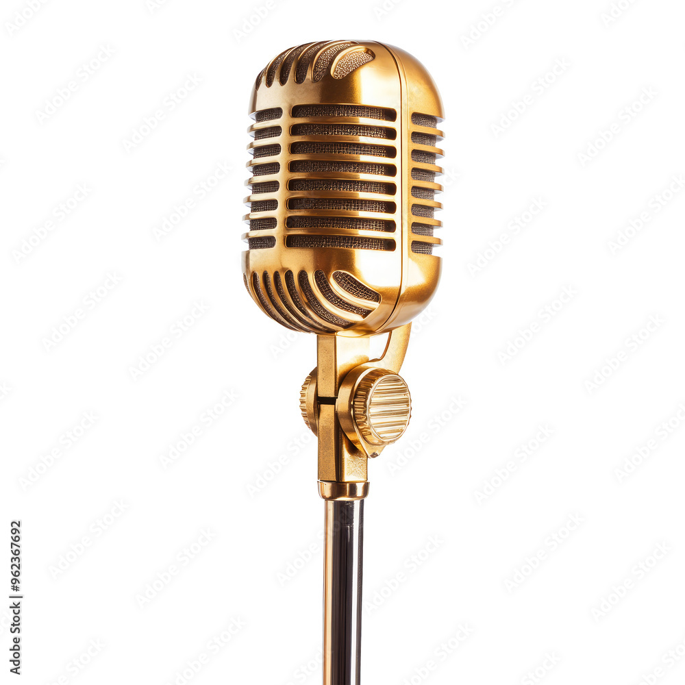 Fototapeta premium Vintage gold microphone on transparent background.
