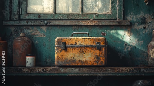 Rusty Toolbox on Old Shelf