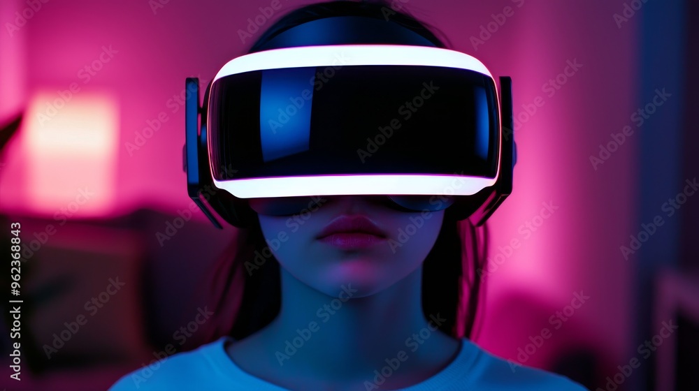 Futuristic VR headset with a glowing edge, person fully engaged in virtual reality. The future of gaming with a sleek VR headset glowing in a modern setting. Futuristic VR headset with a glowing edge, person fully engaged in virtual reality. The future of gaming with a sleek VR headset glowing in a modern setting.
