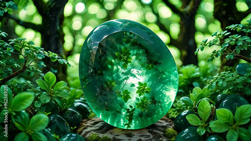 Green leaves with jade stone