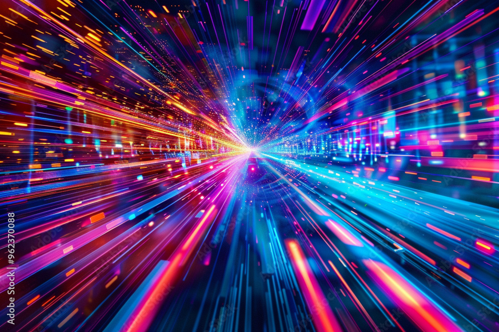 A vibrant abstract representation of light streaks in various colors emanating from a central point, conveying a sense of speed and energy. A vibrant abstract representation of light streaks in various colors emanating from a central point, conveying a sense of speed and energy.