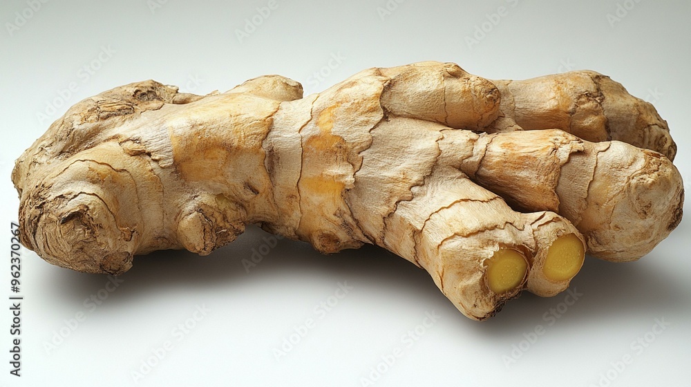 Fresh Ginger Root Isolated on White Background to Highlight Its Unique Texture and Aromatic Quality - Generative AI Fresh Ginger Root Isolated on White Background to Highlight Its Unique Texture and Aromatic Quality - Generative AI