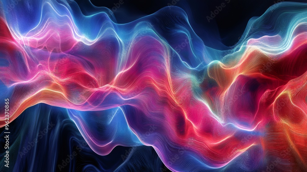 Fototapeta premium Abstract colorful wavy lines background with dark background.