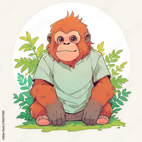 Orangutan in Green Shirt Illustration photo