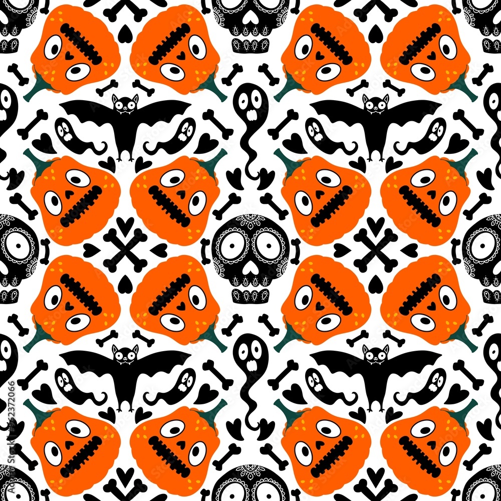 Halloween cute pumpkins seamless monsters pattern for wrapping paper and fabric Halloween cute pumpkins seamless monsters pattern for wrapping paper and fabric