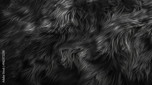 The image showcases an intricate texture of soft black fur, highlighting its rich details and natural waves, perfect for upholstery or fashion applications