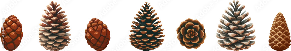 Pine cone vector icon set.Christmas tree with green pine cone branches isolated on white baqckground. Fir tree branches with cones. Pine cone vector icon set.Christmas tree with green pine cone branches isolated on white baqckground. Fir tree branches with cones.