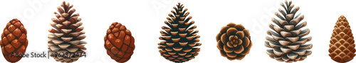 Pine cone vector icon set.Christmas tree with green pine cone branches isolated on white baqckground. Fir tree branches with cones.
