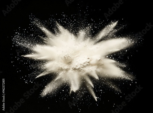Pearl Powder Burst on Black Subtle Off-White Dust Cloud