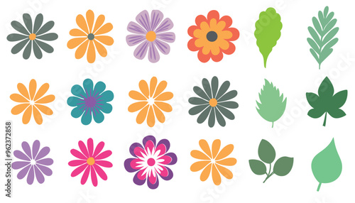 Set of flowers. Abstract wildflowers icon. botany style for banners, wallpaper, posters, websites, online shopping.Vector illustration design.