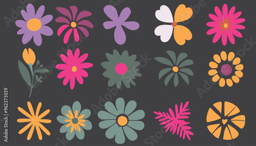 Set of flowers. Abstract wildflowers icon. botany style for banners, wallpaper, posters, websites, online shopping.Vector illustration design.