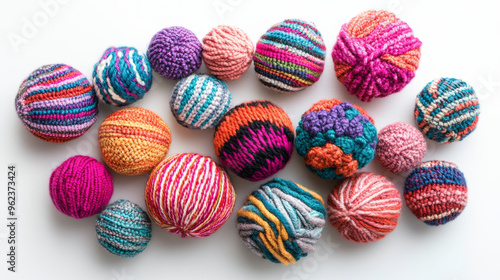 Festive Handmade Wool Ornaments Collection on White Background