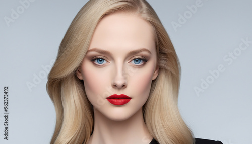 Professional Title: Portrait of a Beautiful Woman with Blonde Hair and Blue Eyes