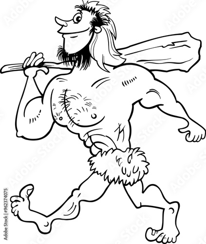 funny cartoon prehistoric caveman character coloring page