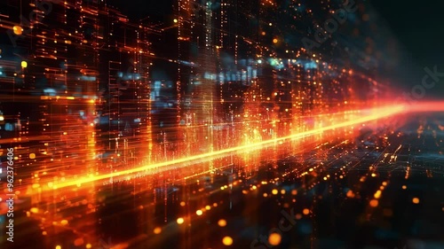 Wallpaper Mural Orange beams of light representing data flowing through cyberspace, depicting the concept of financial technology and the power of digital information Torontodigital.ca