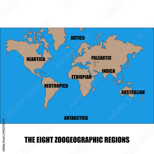 The eight zoogeographic regions of the world.